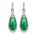 17mm Green Onyx Drop Earrings in 10K White Gold with Diamonds (0.10 CT. T.W.)